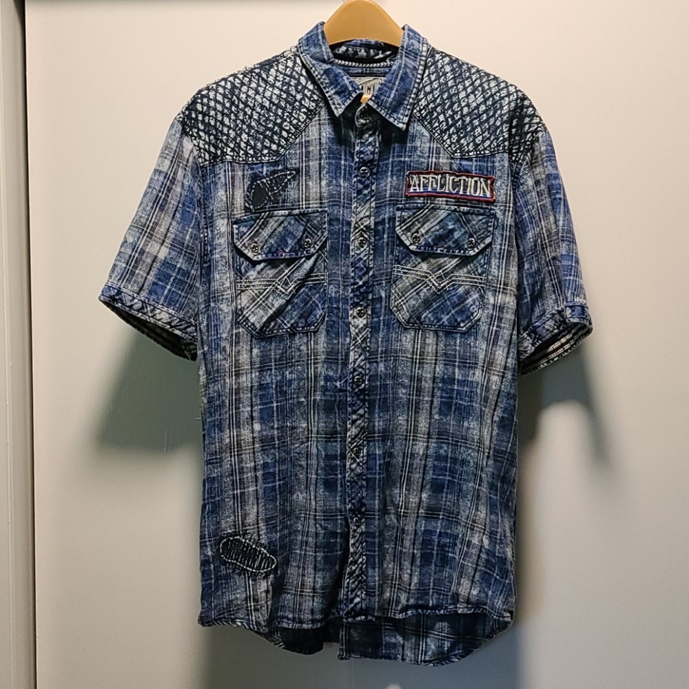Affliction blue cotton/flannel button down